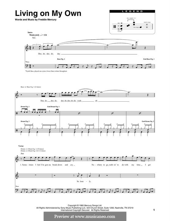 Living On My Own (Queen) by Freddie Mercury sheet music on MusicaNeo