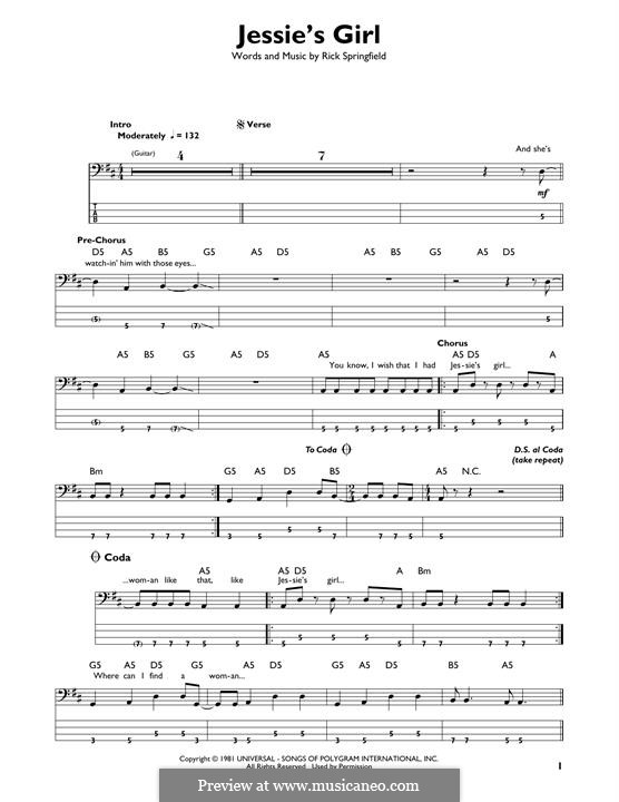 Jessie's Girl by R. Springfield sheet music on MusicaNeo