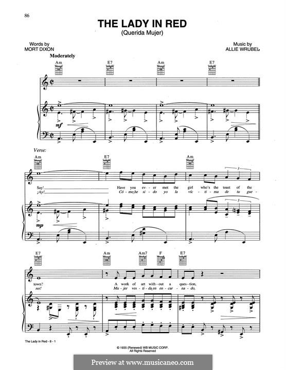 The Lady In Red by A. Wrubel sheet music on MusicaNeo