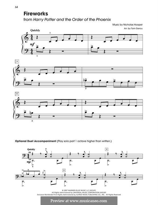 Fireworks (from Harry Potter) by N. Hooper sheet music on MusicaNeo