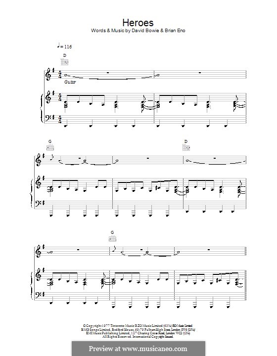 Heroes by B. Eno, D. Bowie sheet music on MusicaNeo