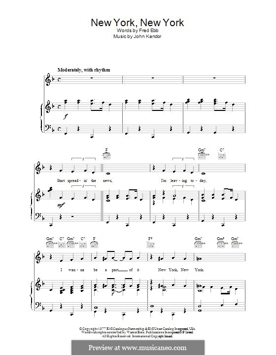 New York, New York (Frank Sinatra) by J. Kander sheet music on MusicaNeo
