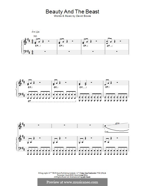 Beauty and the Beast by D. Bowie sheet music on MusicaNeo