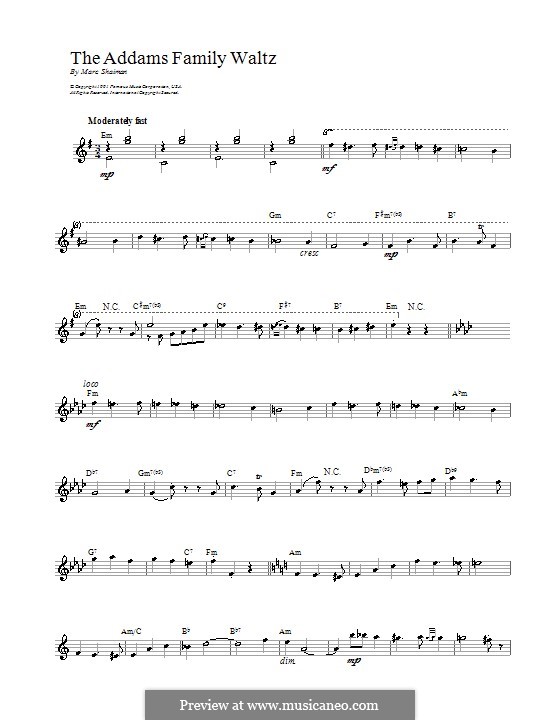 Addams Family Waltz by M. Shaiman sheet music on MusicaNeo