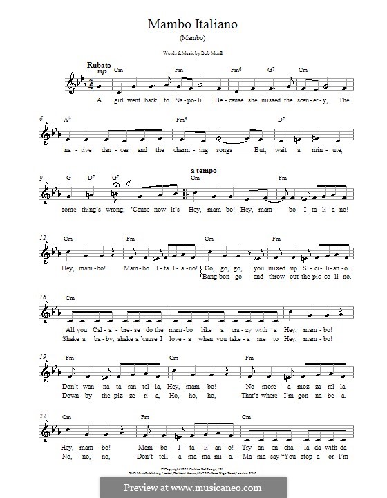 Mambo Italiano by B. Merrill sheet music on MusicaNeo