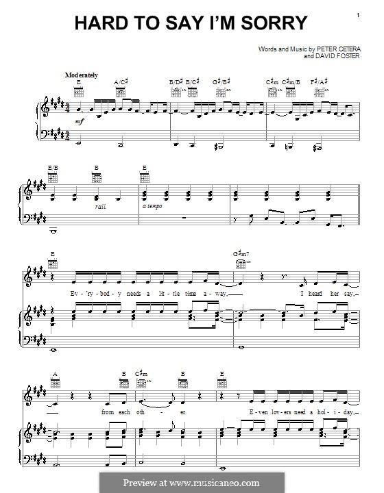 Hard to Say I'm Sorry (Chicago) by D. Foster, P. Cetera on MusicaNeo