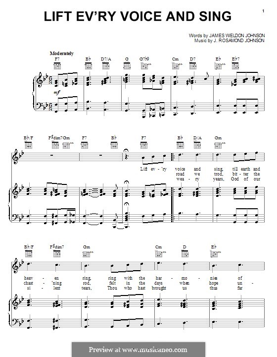 Lift Ev'ry Voice and Sing by J.W. Johnson sheet music on MusicaNeo