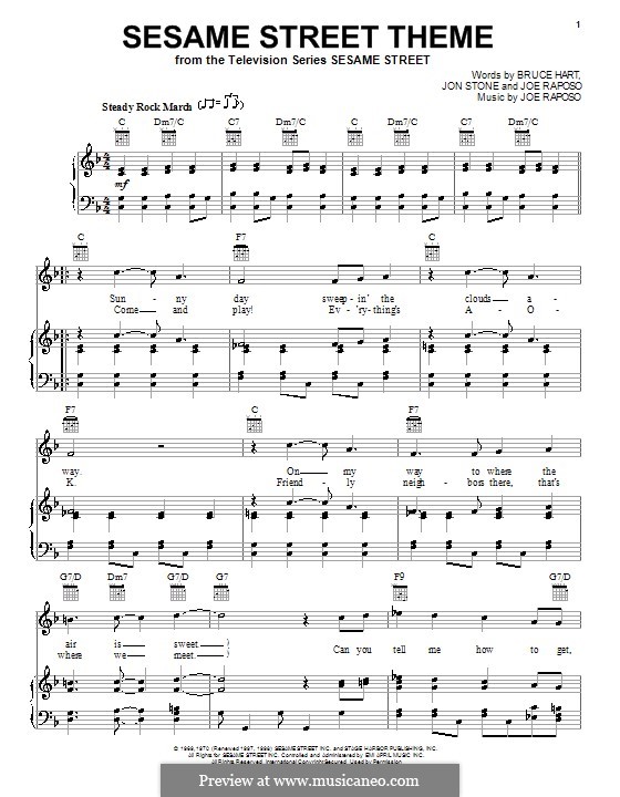 Sesame Street Theme by J. Raposo sheet music on MusicaNeo