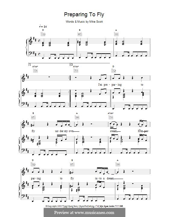 Preparing to Fly (The Waterboys) by M. Scott sheet music on MusicaNeo
