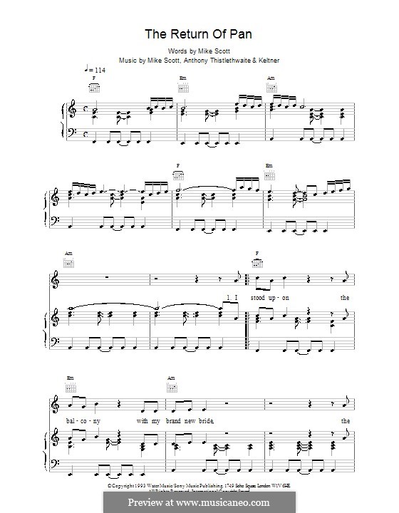 The Return of Pan (The Waterboys) by M. Scott sheet music on MusicaNeo