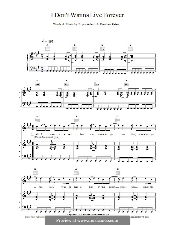 I Don't Wanna Live Forever by G. Peters sheet music on MusicaNeo