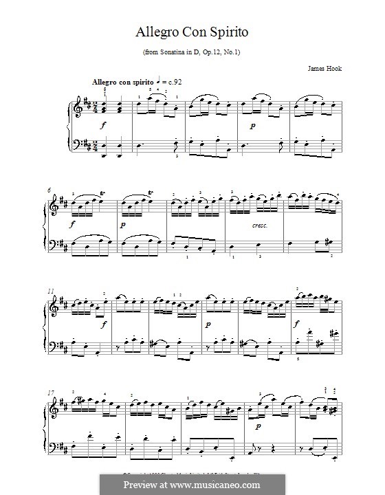 Allegro con spirito by J. Hook sheet music on MusicaNeo