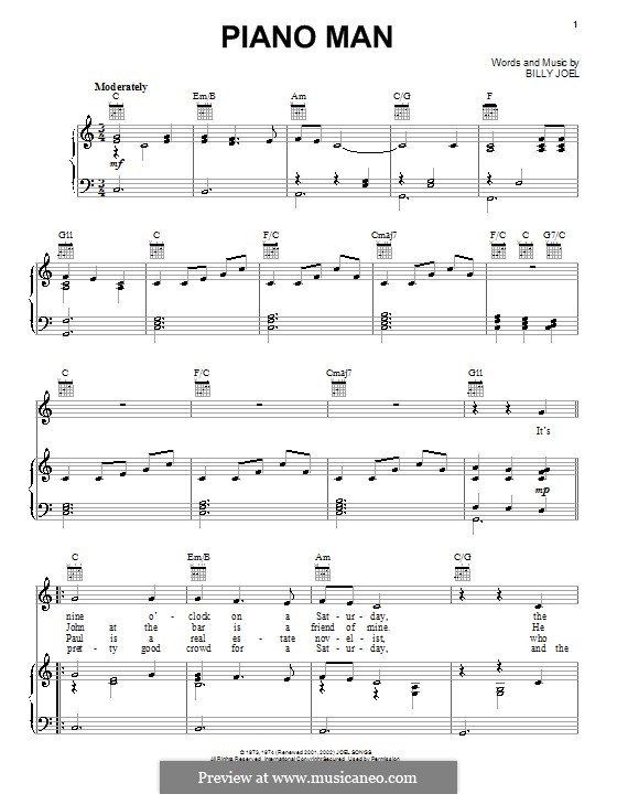 Piano Man by B. Joel sheet music on MusicaNeo
