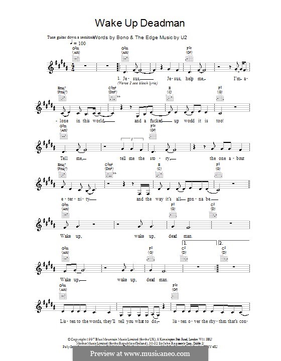 Wake Up Dead Man by U2 sheet music on MusicaNeo
