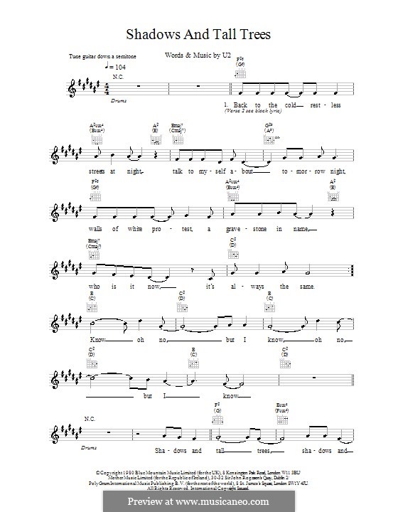 Shadows and Tall Trees by U2 sheet music on MusicaNeo