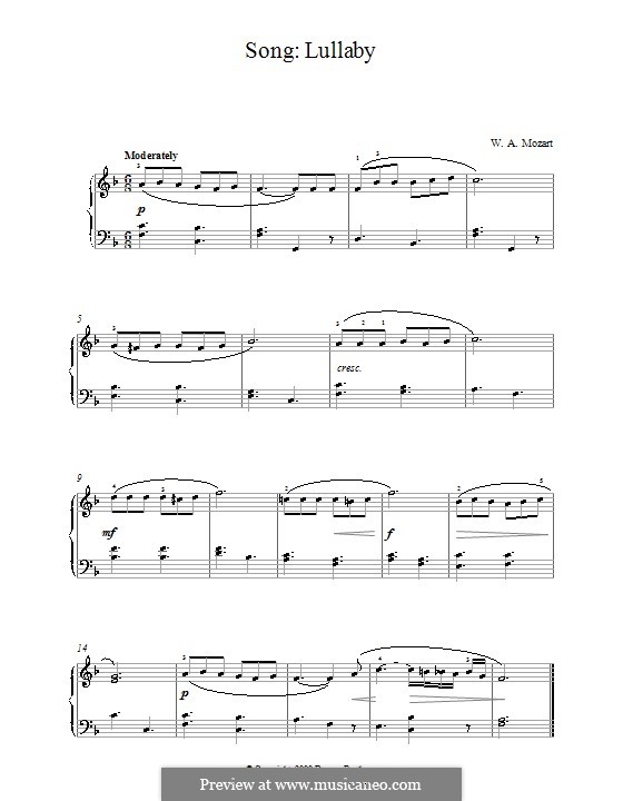 Lullaby by W.A. Mozart sheet music on MusicaNeo