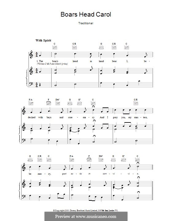 The Boar's Head Carol by folklore sheet music on MusicaNeo