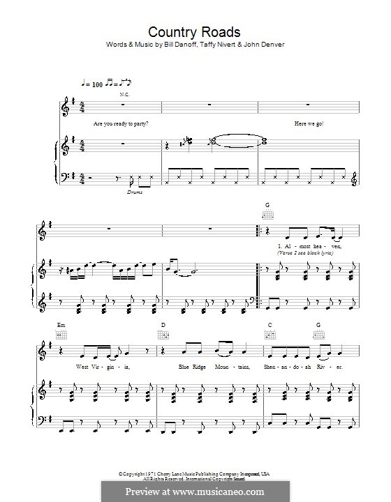 Take Me Home, Country Roads by B. Danoff, J. Denver, T. Nivert on MusicaNeo