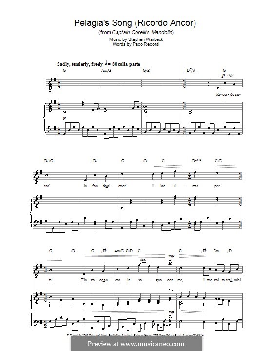 Pelagia's Song (from Captain Corelli's Mandolin) by S. Warbeck on MusicaNeo