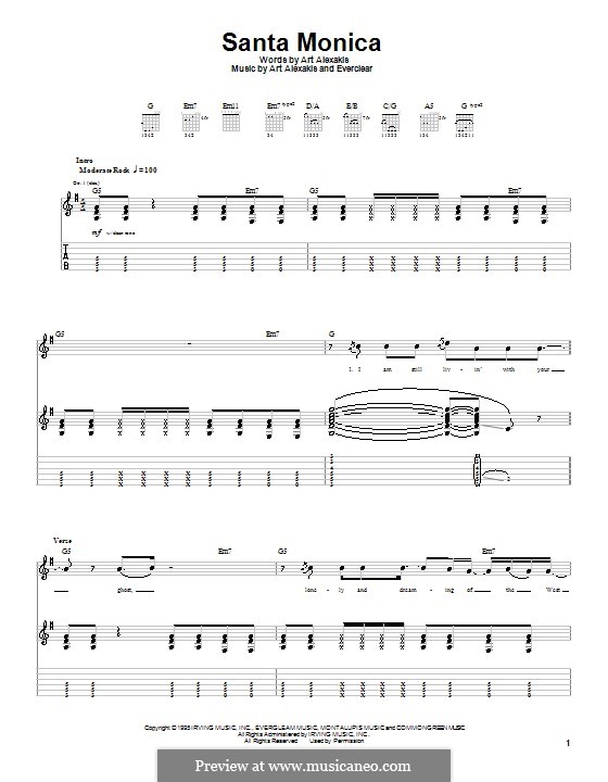 Santa Monica (Everclear) by A. Alexakis sheet music on MusicaNeo
