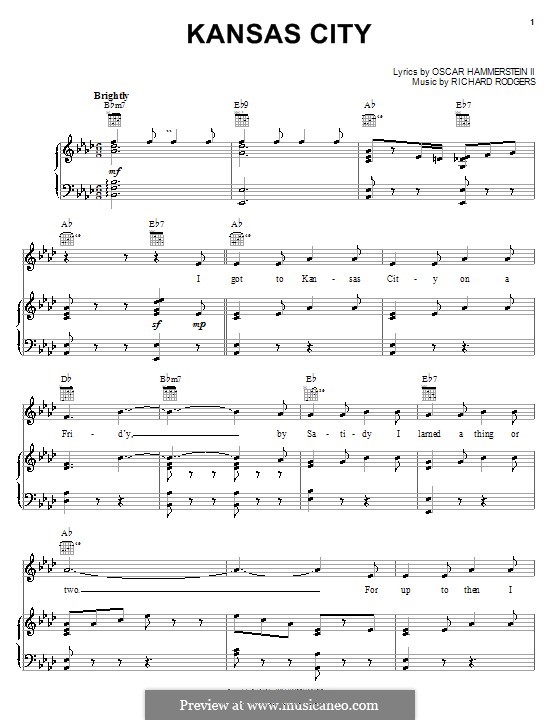 Kansas City (from Oklahoma!) by R. Rodgers sheet music on MusicaNeo
