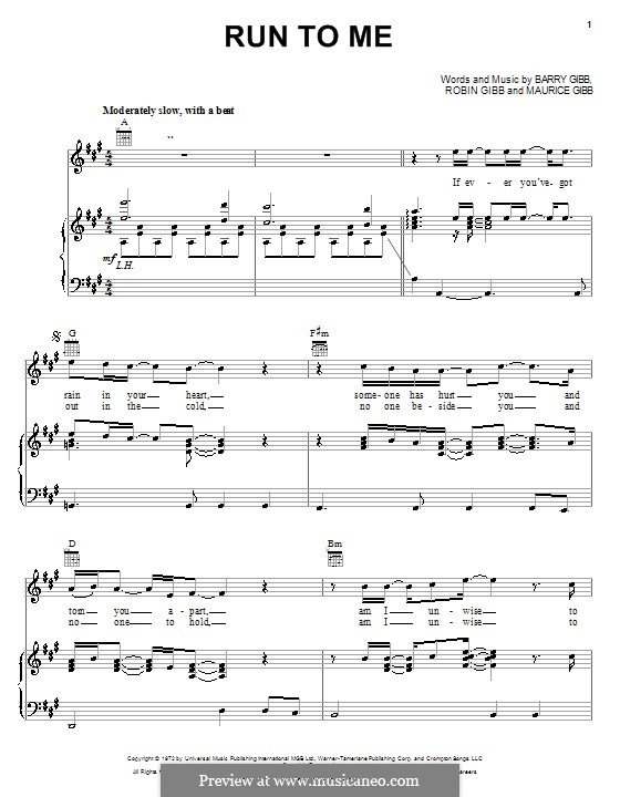 Run to Me (The Bee Gees) by B. Gibb, M. Gibb, R. Gibb on MusicaNeo