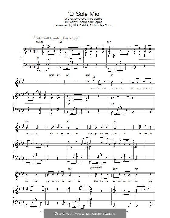 O Sole Mio by E.d. Capua sheet music on MusicaNeo