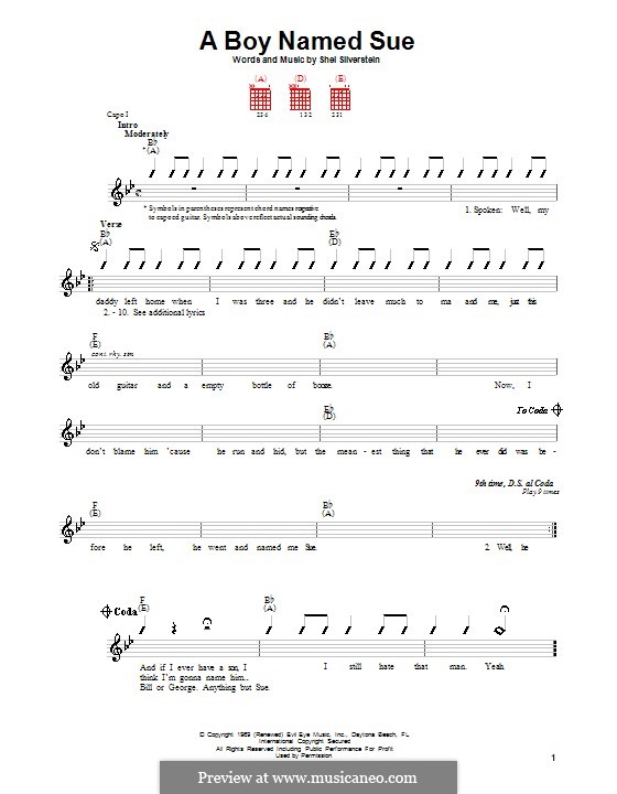 A Boy Named Sue (Johnny Cash) by S. Silverstein sheet