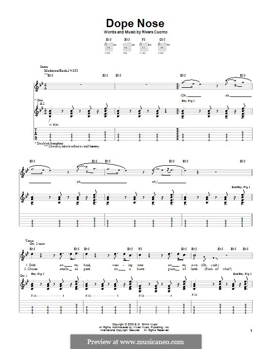 Dope Nose (Weezer) by R. Cuomo sheet music on MusicaNeo