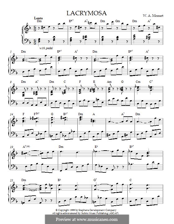 Lacrimosa (Requiem Mass in D Minor, K.626) by W.A. Mozart on MusicaNeo