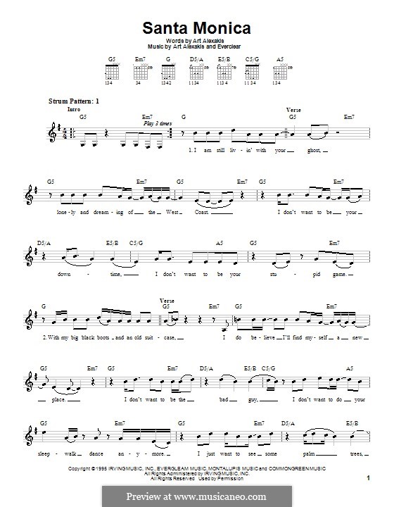 Santa Monica (Everclear) by A. Alexakis sheet music on MusicaNeo