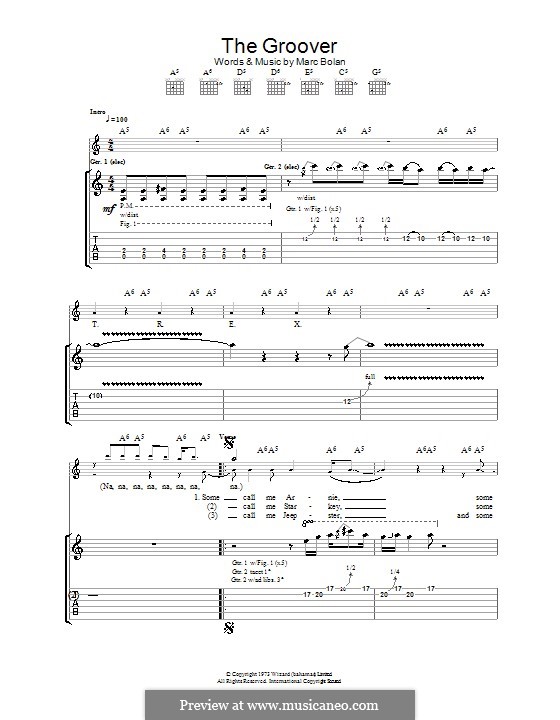 The Groover (T Rex) by M. Bolan sheet music on MusicaNeo