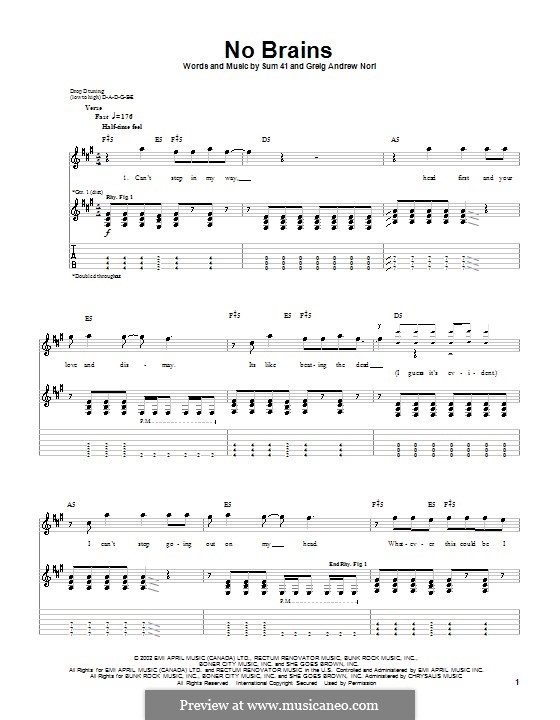 No Brains (Sum 41) by G.A. Nori sheet music on MusicaNeo