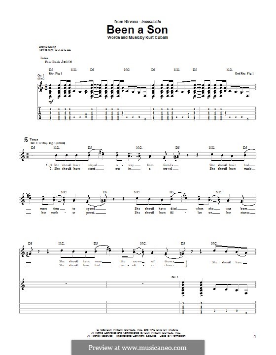 Been a Son (Nirvana) by K. Cobain sheet music on MusicaNeo