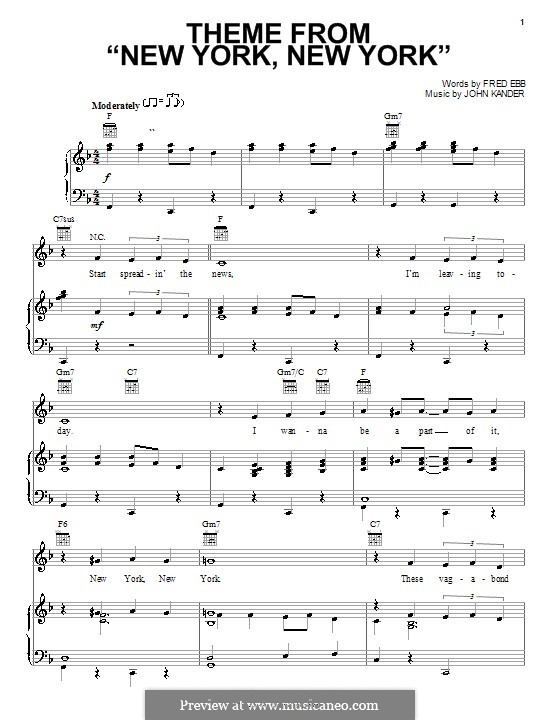 New York, New York (Frank Sinatra) by J. Kander sheet music on MusicaNeo