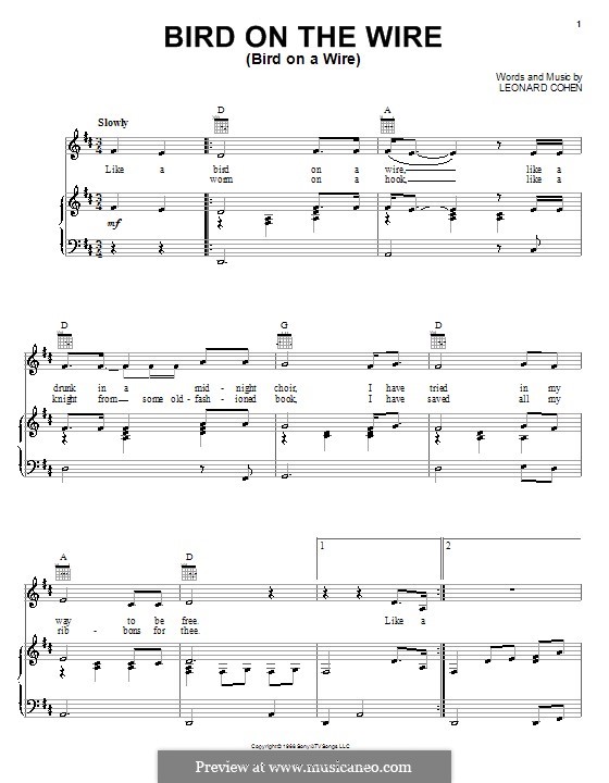Bird on the Wire (Bird on a Wire) by L. Cohen sheet music on MusicaNeo