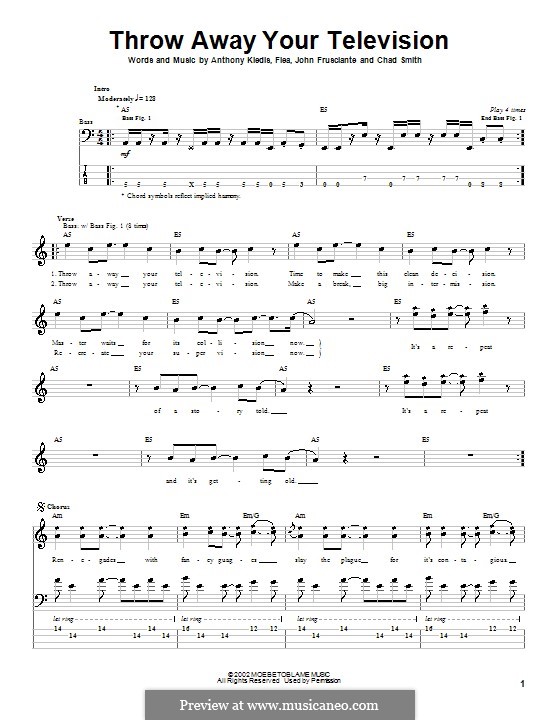 Throw Away Your Television (Red Hot Chili Peppers) by Flea, A. Kiedis, C. Smith, J. Frusciante