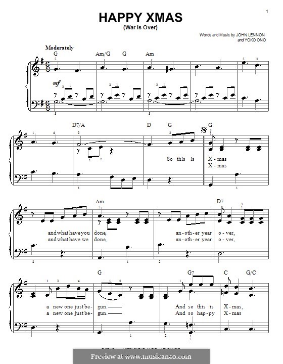 Happy Xmas (War Is Over) by J. Lennon, Y. Ono sheet music on MusicaNeo