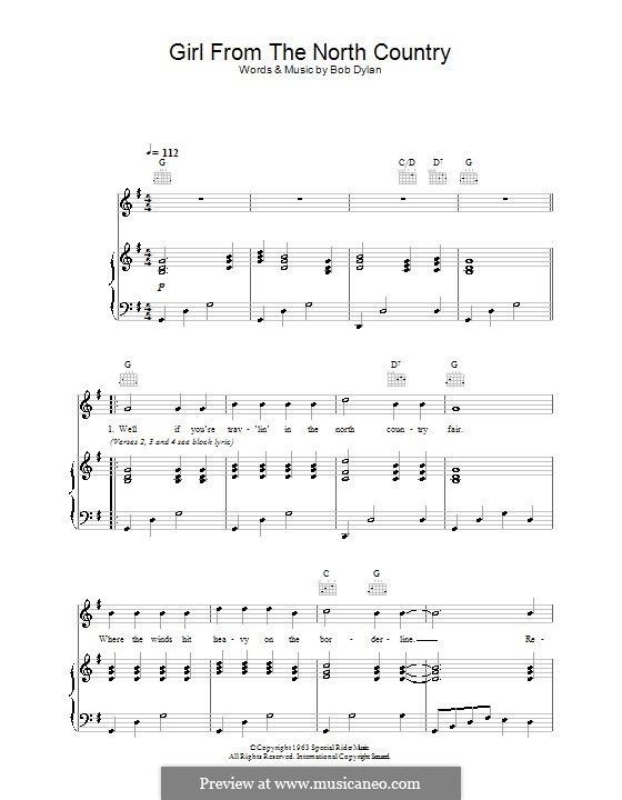 Girl from the North Country by B. Dylan sheet music on MusicaNeo