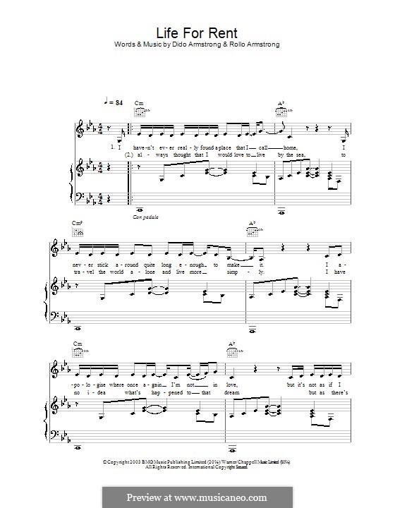 Life for Rent (Dido) by D. Armstrong, R. Armstrong on MusicaNeo