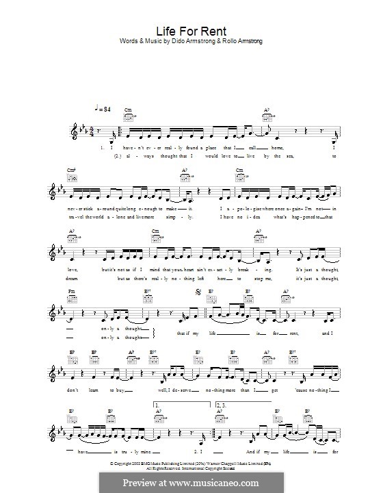 Life for Rent (Dido) by D. Armstrong, R. Armstrong on MusicaNeo
