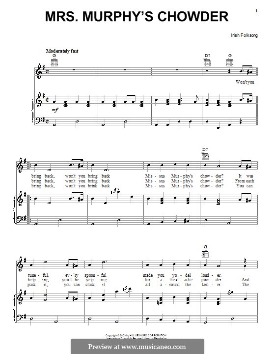 Mrs. Murphy's Chowder by folklore sheet music on MusicaNeo