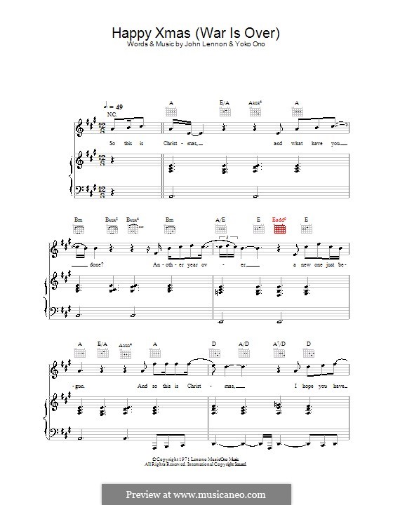 Happy Xmas (War Is Over) by J. Lennon, Y. Ono sheet music on MusicaNeo