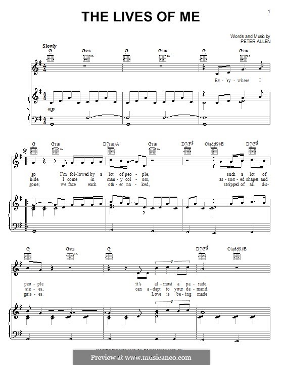 The Lives of Me by P. Allen sheet music on MusicaNeo