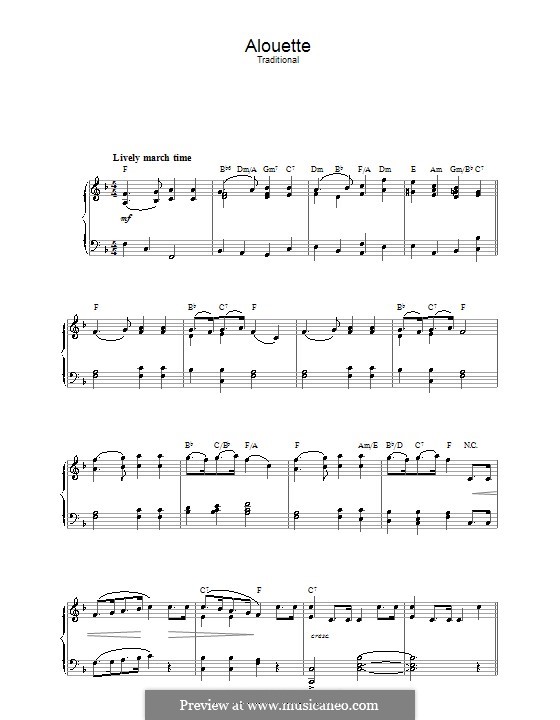 Alouette by folklore sheet music on MusicaNeo