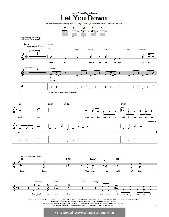 Let You Down (Three Days Grace) by G. Brown, M. Walst on MusicaNeo