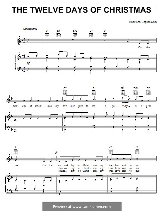 The Twelve Days of Christmas by folklore sheet music on