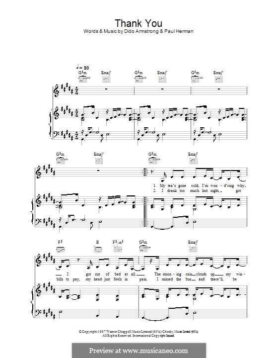 Thank You (Dido) by D. Armstrong, P. Herman sheet music on MusicaNeo