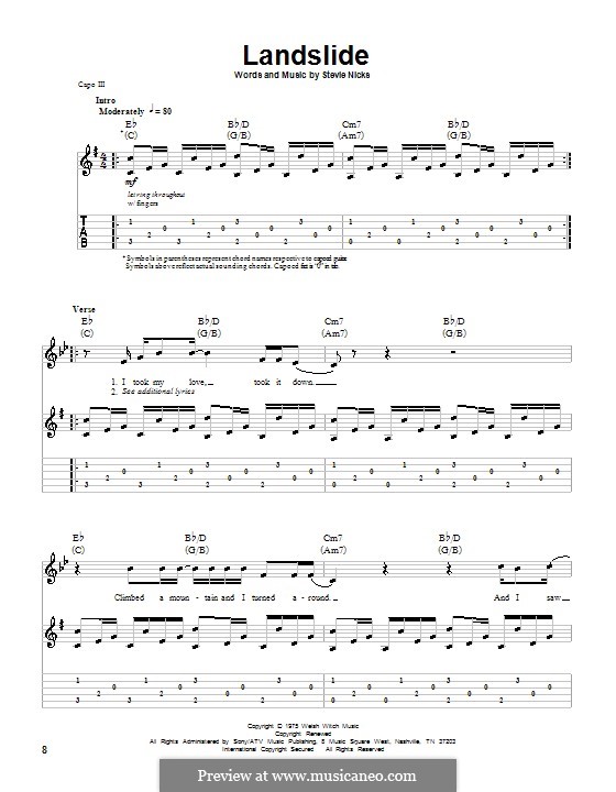 Landslide (Fleetwood Mac) by S. Nicks sheet music on MusicaNeo