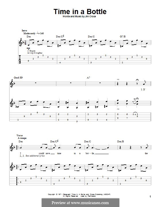Time in a Bottle by J. Croce sheet music on MusicaNeo
